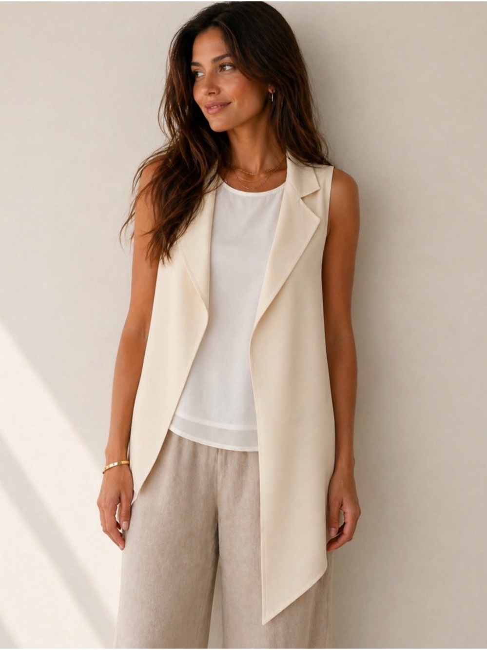 Zara Woman Light Beige Sleeveless Longline Vest